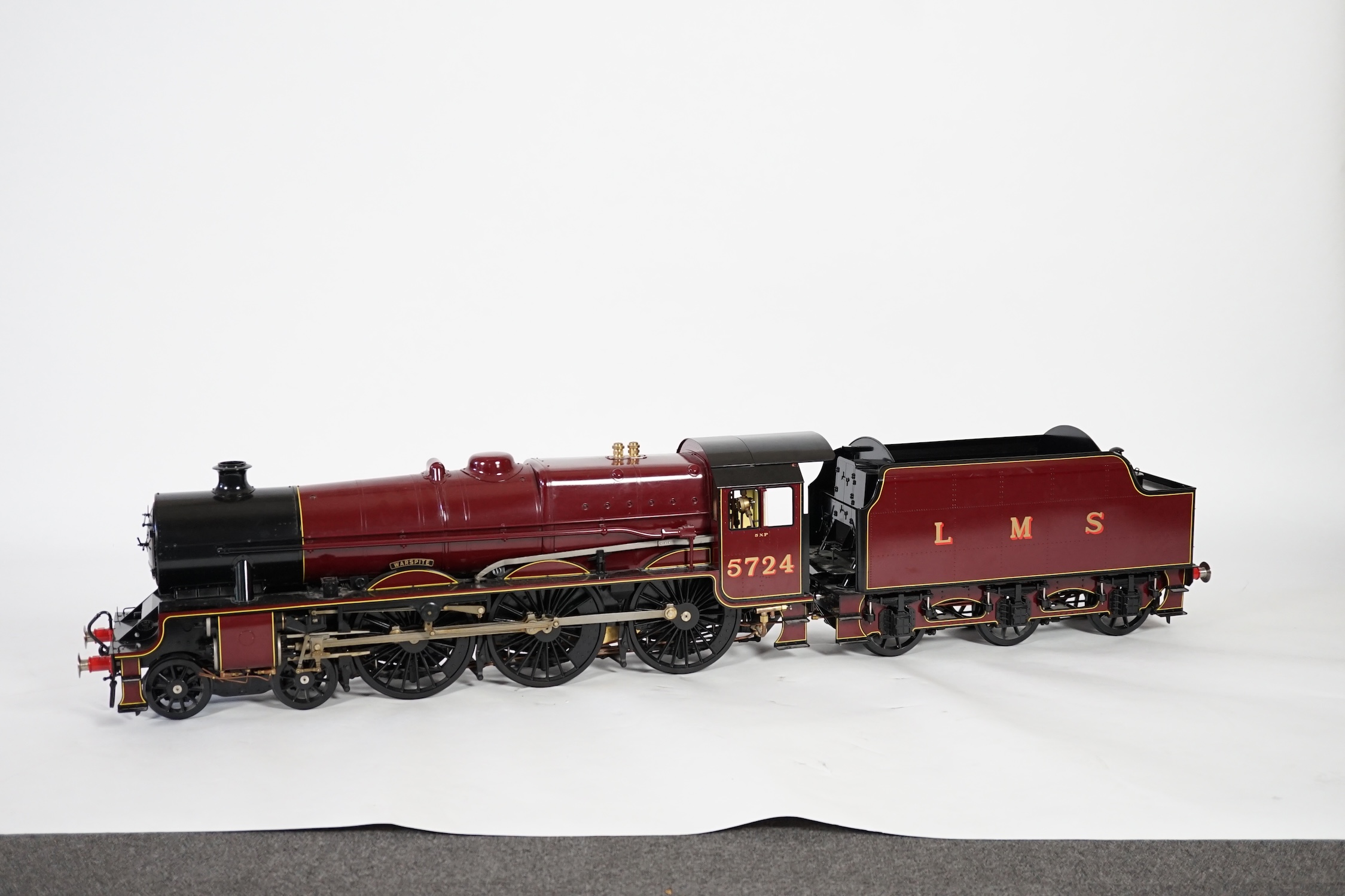 A Kingscale by Silver Crest Models 5 inch gauge coal fired live steam LMS Jubilee Class 4-6-0 locomotive, in lined maroon livery as Warspite 5724